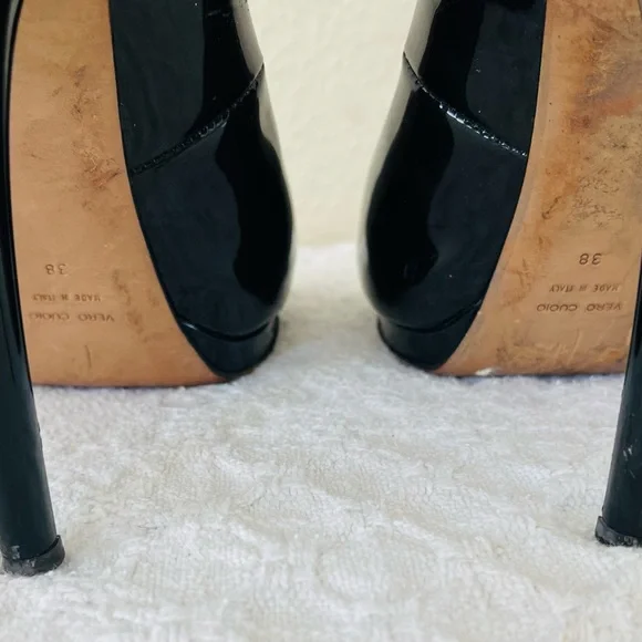 Giuseppe Zanotti Design Italian Black Patent Leather Peep-Toe Pumps Shoes 38 EUC - Picture 11 of 13